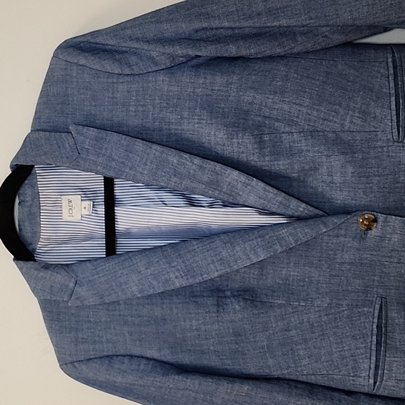 J. Crew 100% Cotton Chambray Holland blazer Light Blue Single-Button Preppy Sz 8 - Picture 3 of 16